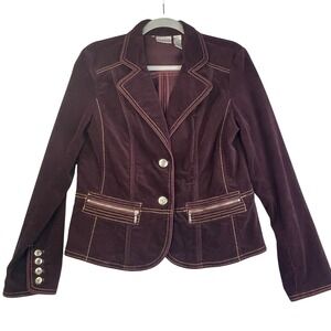 Chico's 1 Burgundy Velour Blazer Jacket Equestrian Dark Romantic‎ Academia